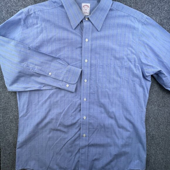 Brooks Brothers Long Sleeve Button Up Shirt Mens 16.5 32/33 Blue Check Cotton - Picture 2 of 11